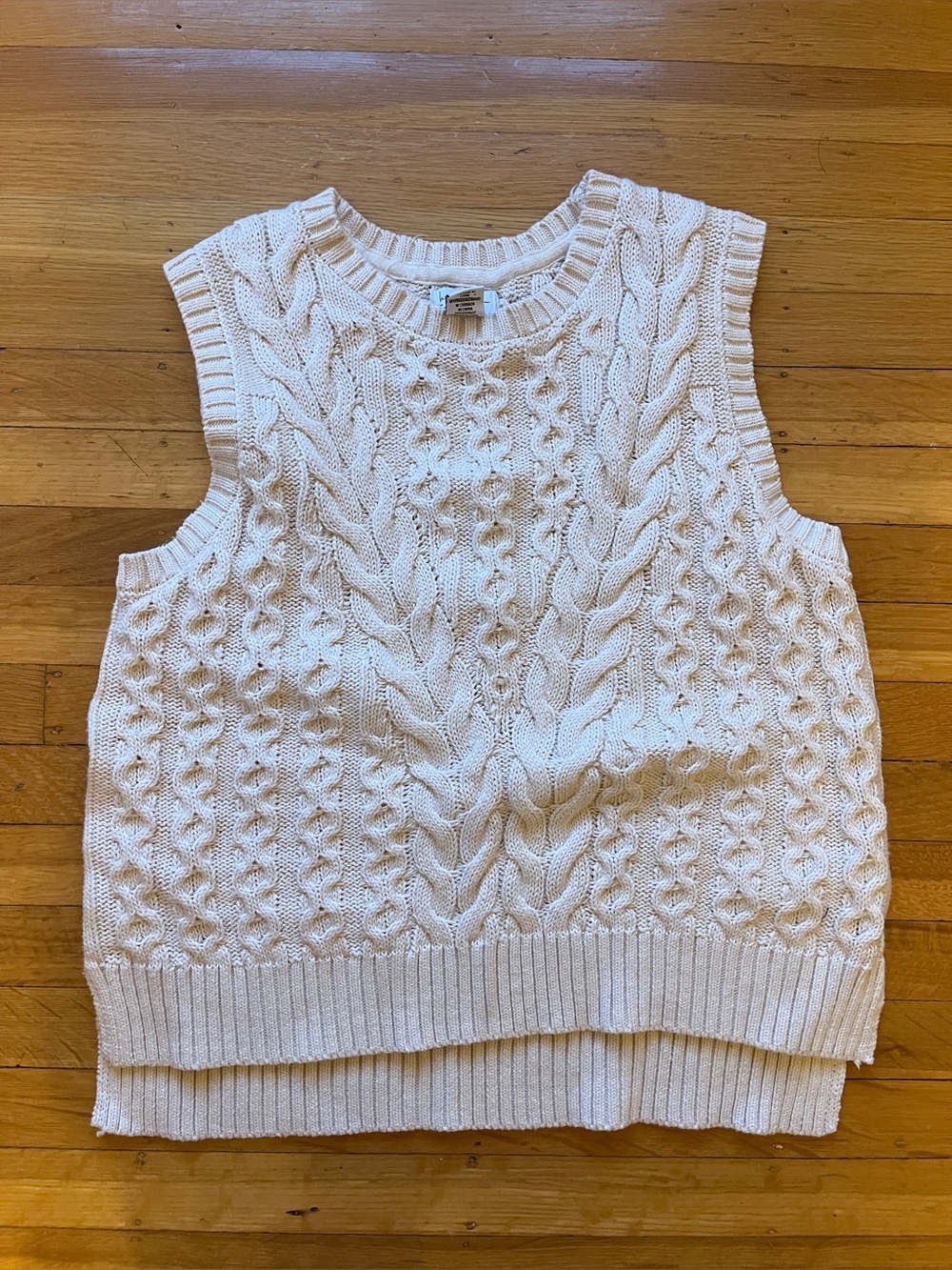 Nicole Miller cream cabled sweater vest fisherman XL coastal nautical preppy